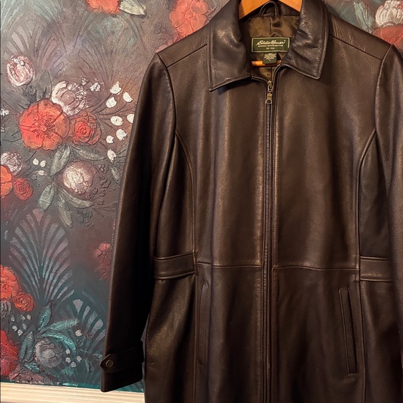 Eddie Bauer Dark Brown Leather Trench Coat - make me an offer - Picture 3 of 11